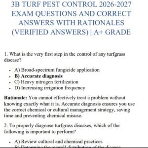 3B TURF PEST CONTROL 2026-2027 EXAM QUESTIONS AND CORRECT ANSWERS WITH RATIONALES (VERIFIED ANSWERS) | A+ GRADE